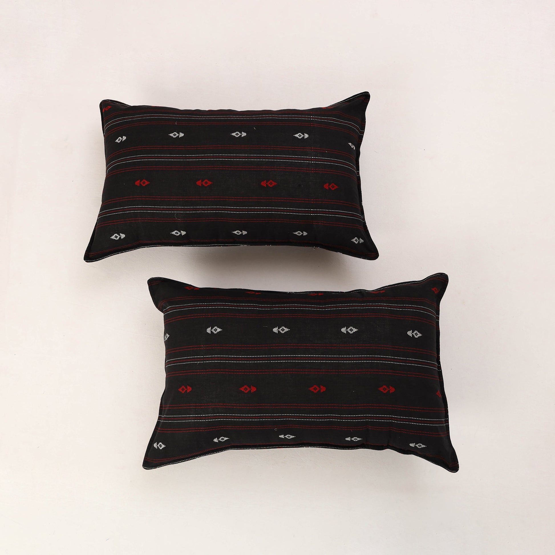 Black - Set of 2 Jacquard Cotton Pillow Covers 14