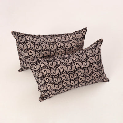 Black - Set of 2 Bagh Block Print Cotton Pillow Covers 19