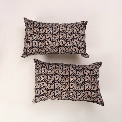 Black - Set of 2 Bagh Block Print Cotton Pillow Covers 19