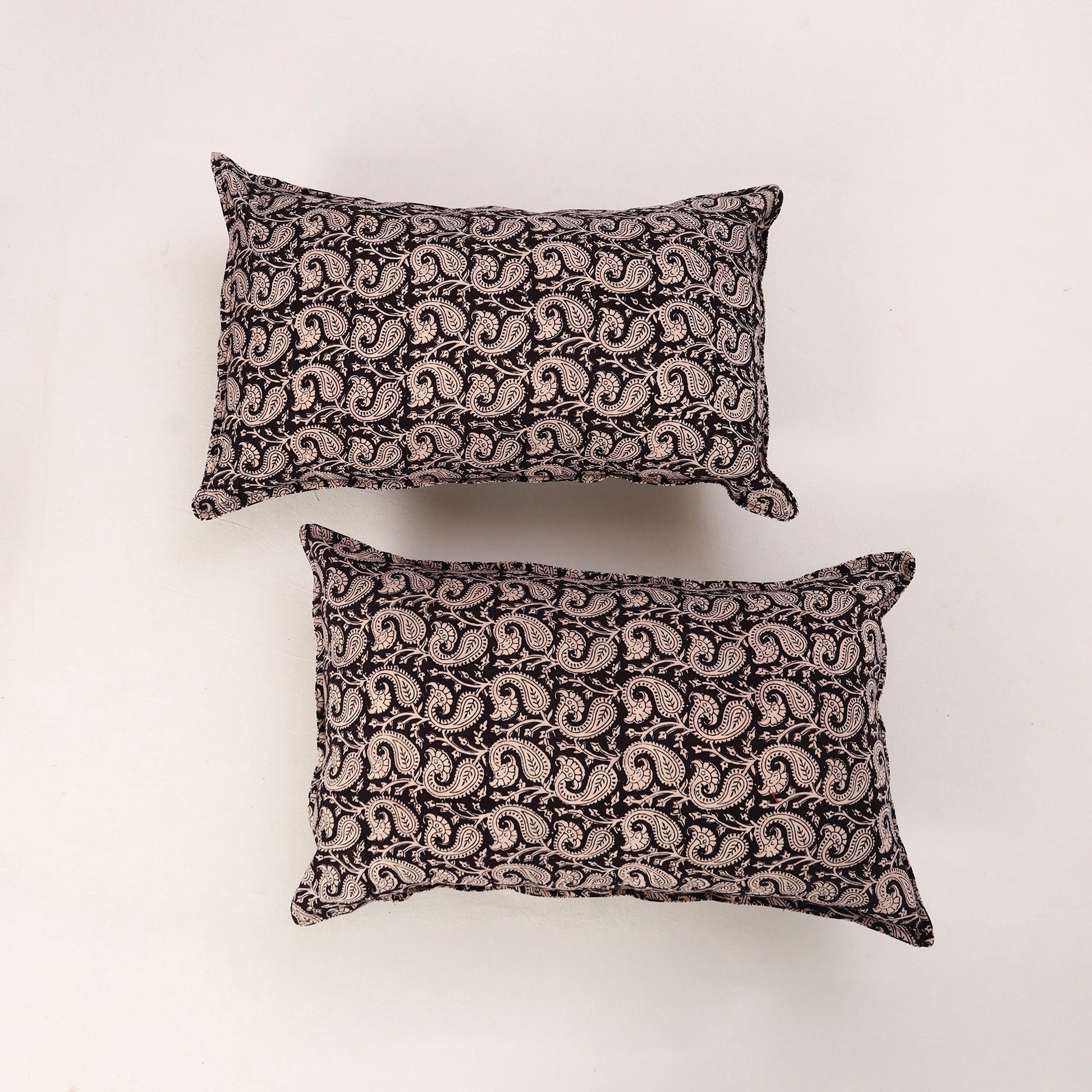 Black - Set of 2 Bagh Block Print Cotton Pillow Covers 19