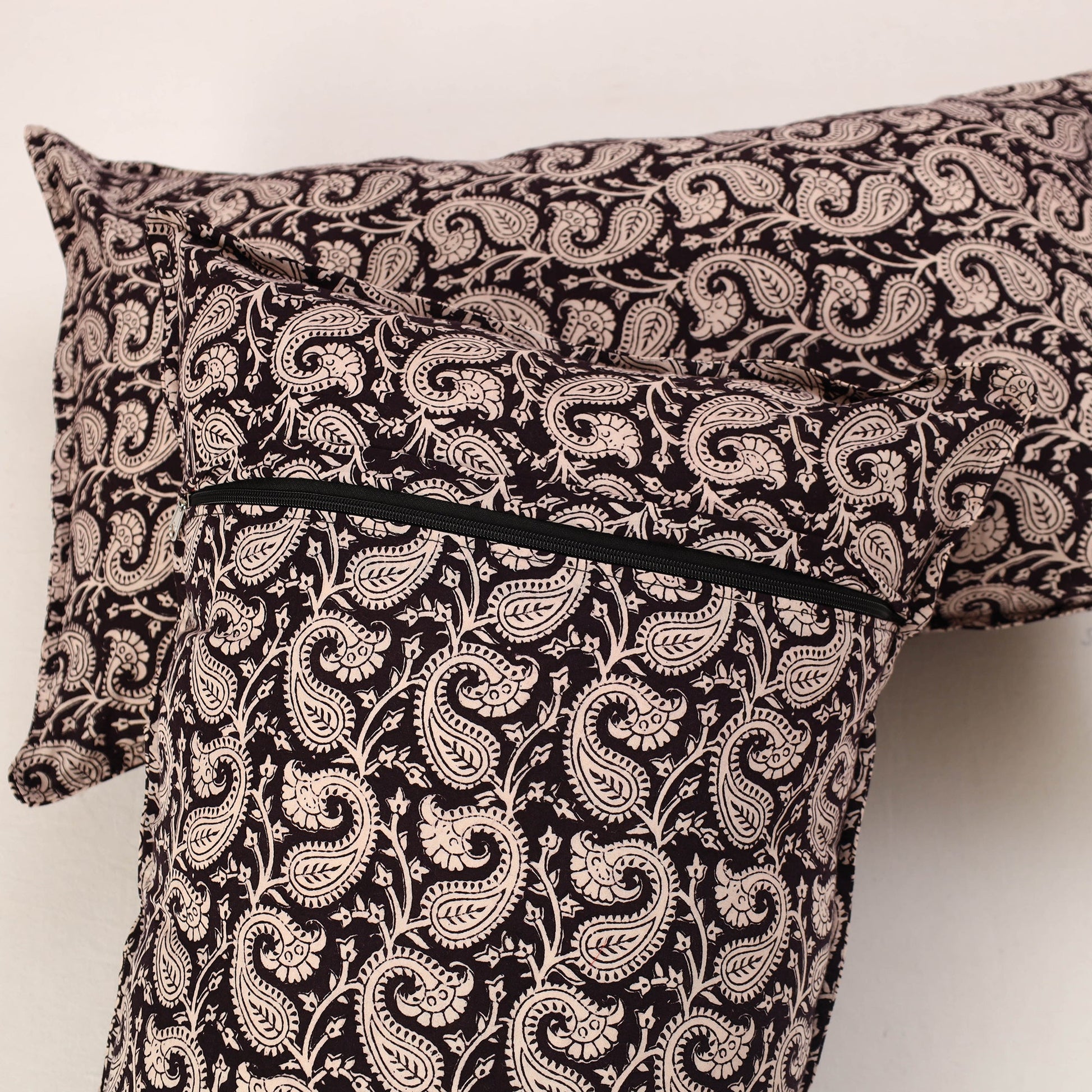Black - Set of 2 Bagh Block Print Cotton Pillow Covers 19