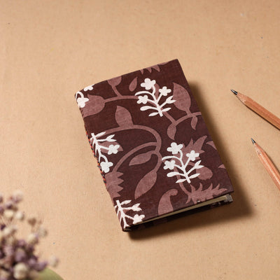 Brown - Sanganeri Fabric Cover Handmade Paper Notebook (5 x 3 in)