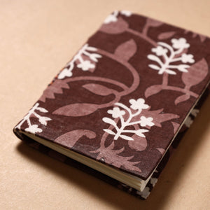 Brown - Sanganeri Fabric Cover Handmade Paper Notebook (5 x 3 in)