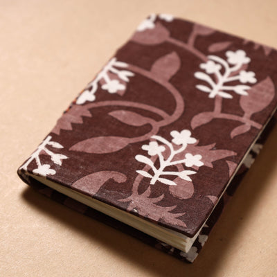 Brown - Sanganeri Fabric Cover Handmade Paper Notebook (5 x 3 in)