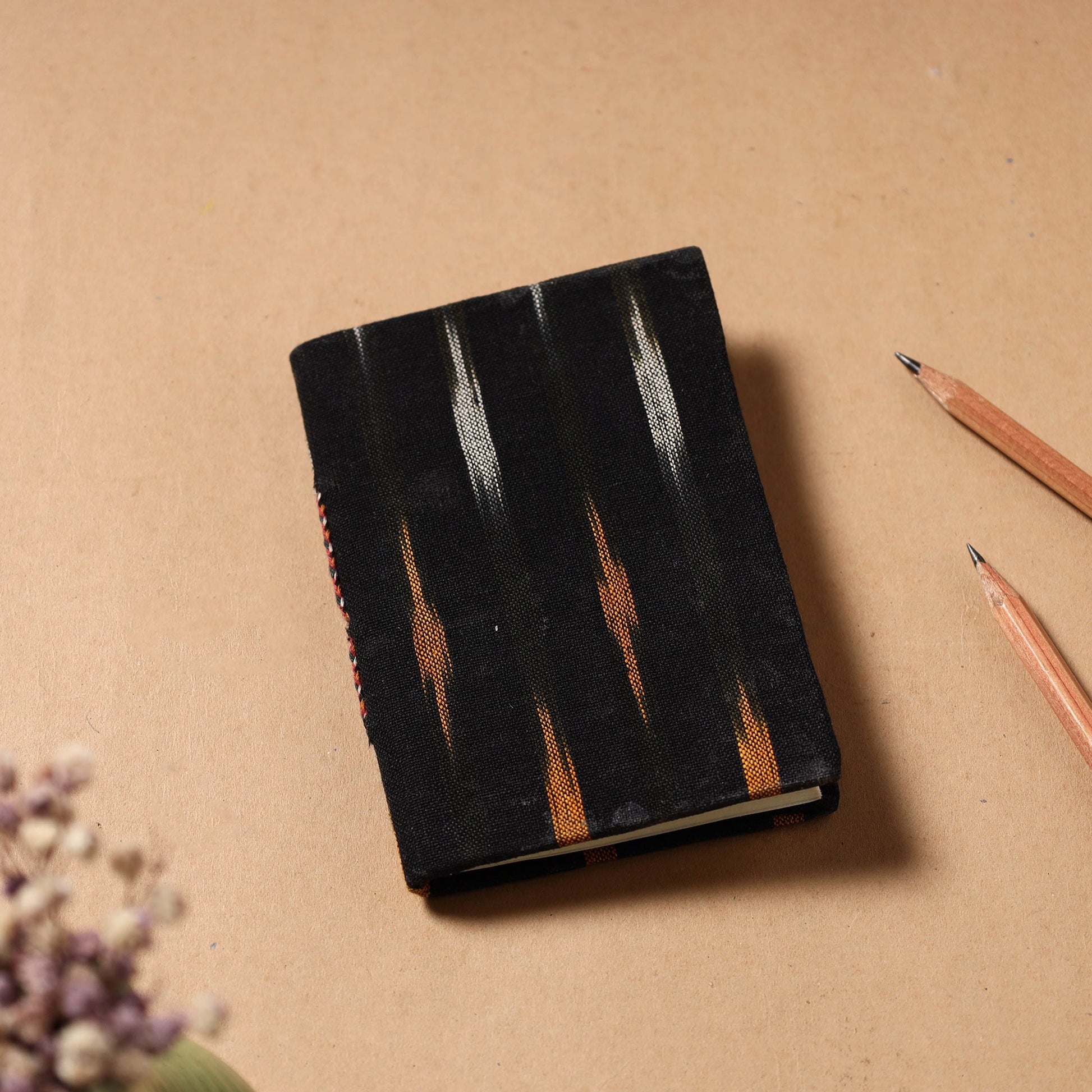 Black - Ikat Fabric Cover Handmade Paper Notebook (5 x 3.5 in)