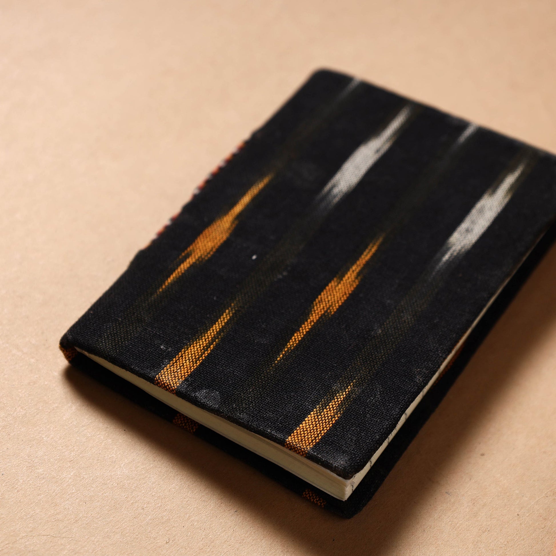 Black - Ikat Fabric Cover Handmade Paper Notebook (5 x 3.5 in)