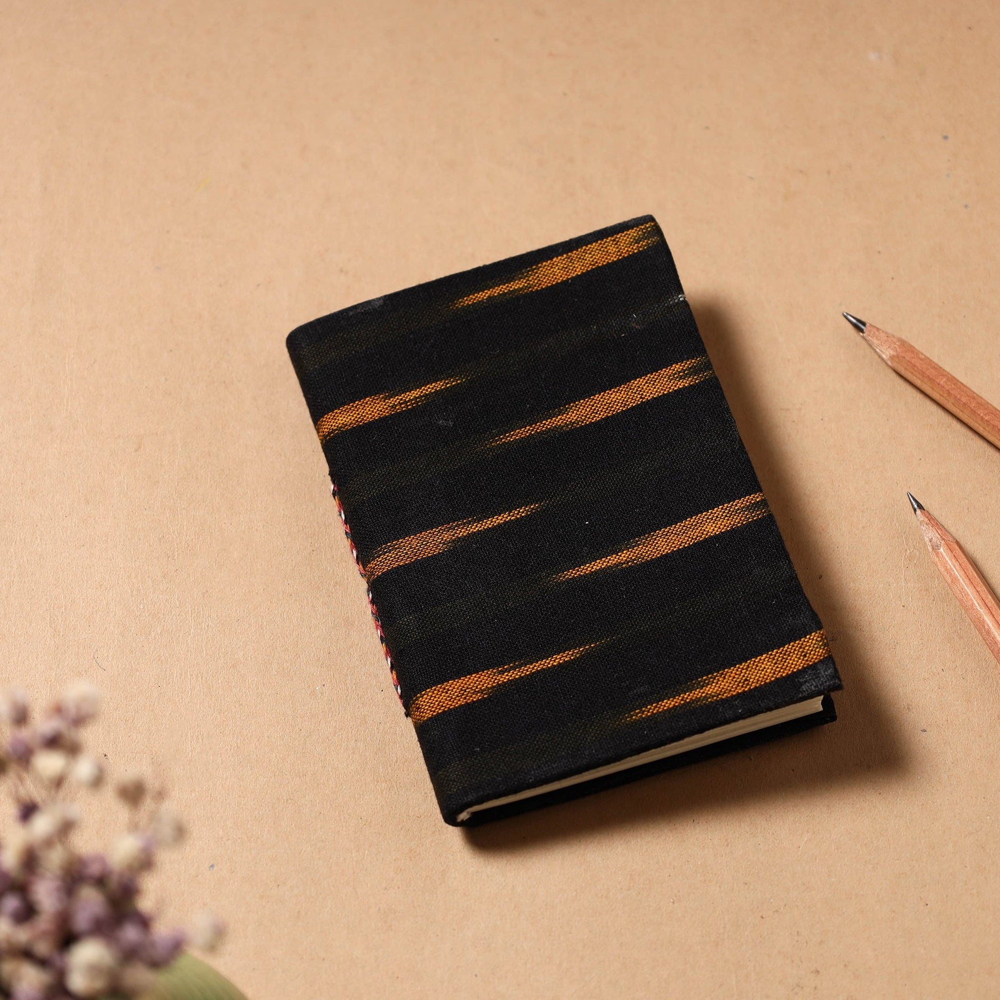 Black - Ikat Fabric Cover Handmade Paper Notebook (5 x 3.5 in)