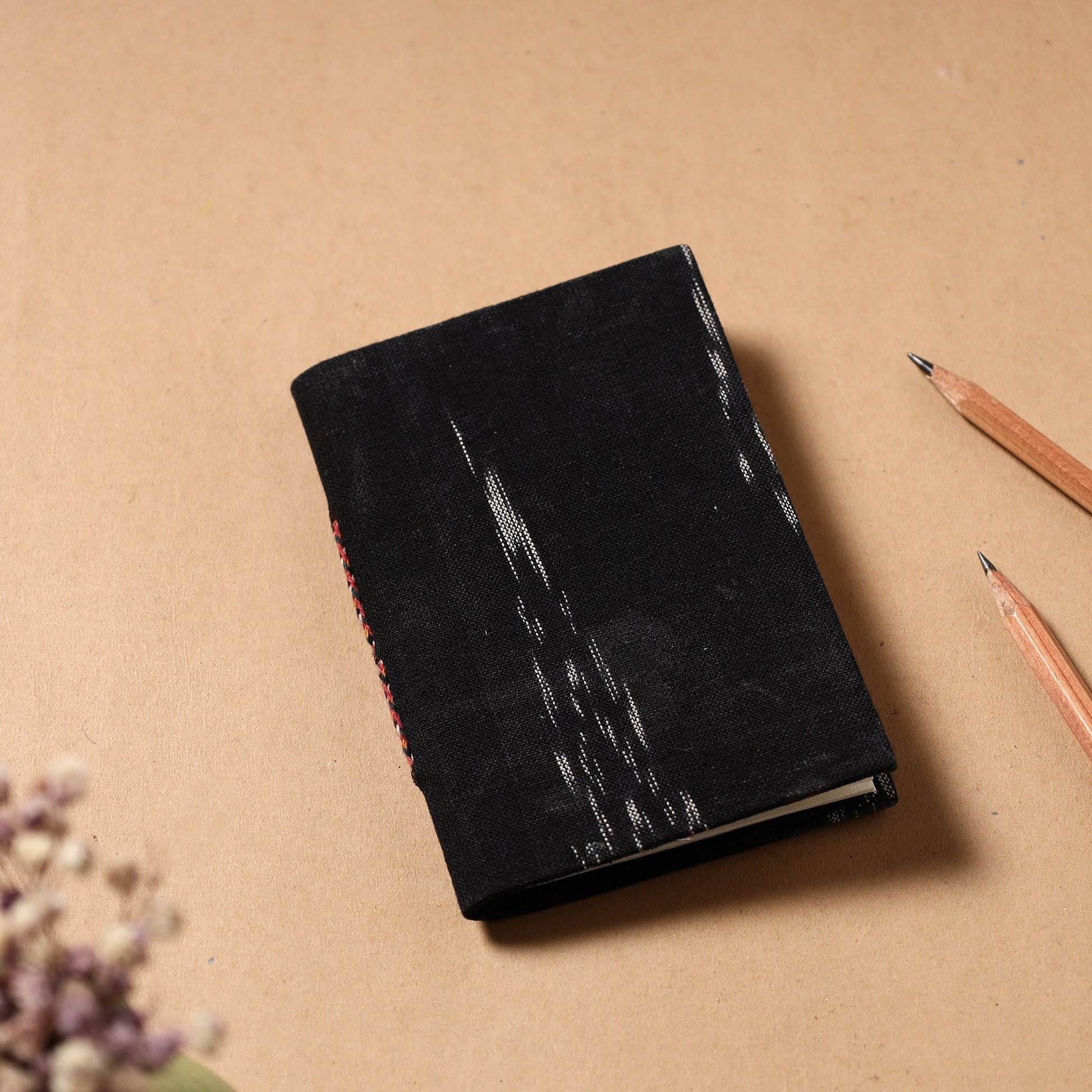 Black - Ikat Fabric Cover Handmade Paper Notebook (5 x 3.5 in)