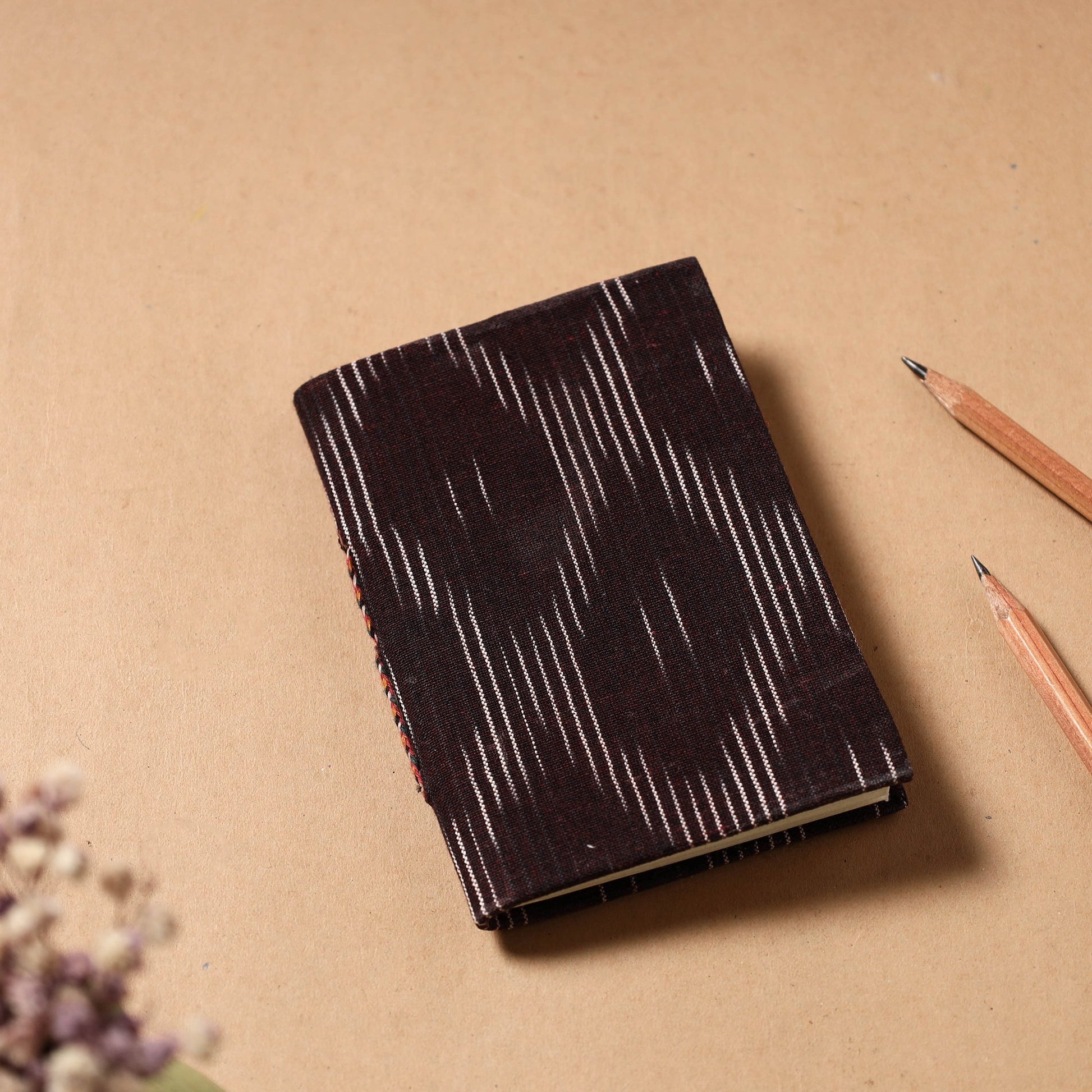 Brown - Ikat Fabric Cover Handmade Paper Notebook (5 x 3.5 in)