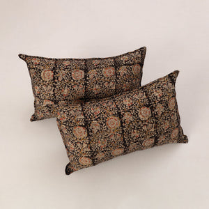 Black - Set of 2 Kalamkari Block Print Cotton Pillow Covers 33