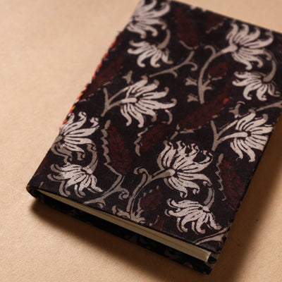 Black - Bagru Fabric Cover Handmade Paper Notebook (5 x 3.5 in)