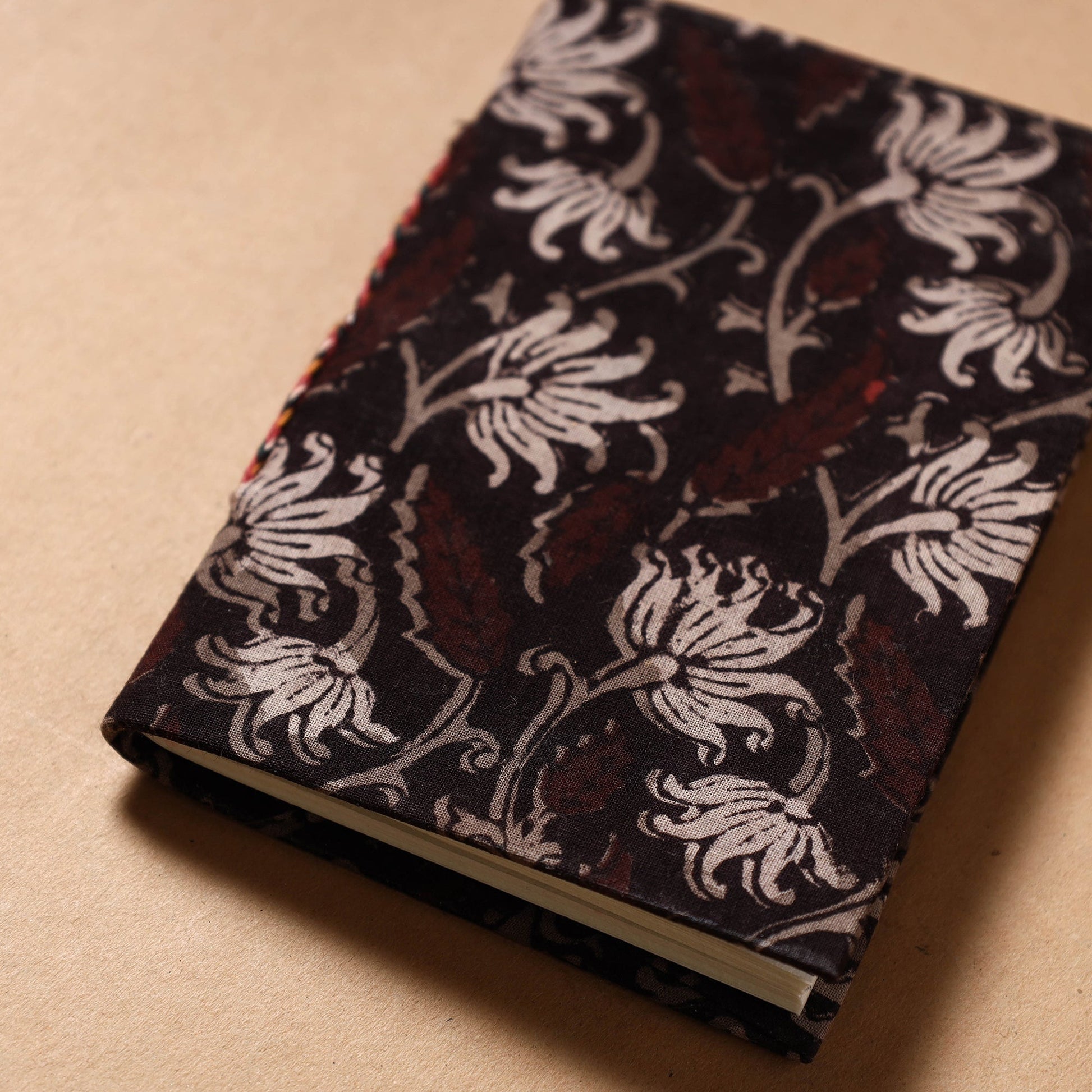 Black - Bagru Fabric Cover Handmade Paper Notebook (5 x 3.5 in)