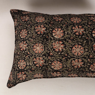 Black - Set of 2 Kalamkari Block Print Cotton Pillow Covers 35