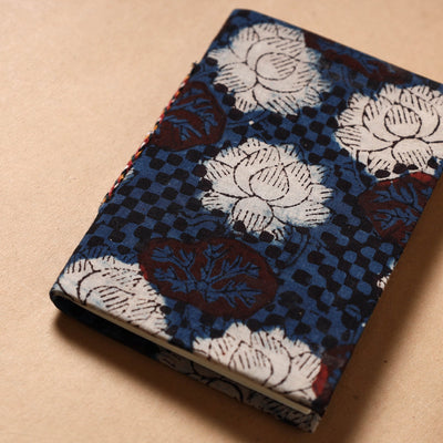 Blue - Bagru Fabric Cover Handmade Paper Notebook (5 x 3.5 in)