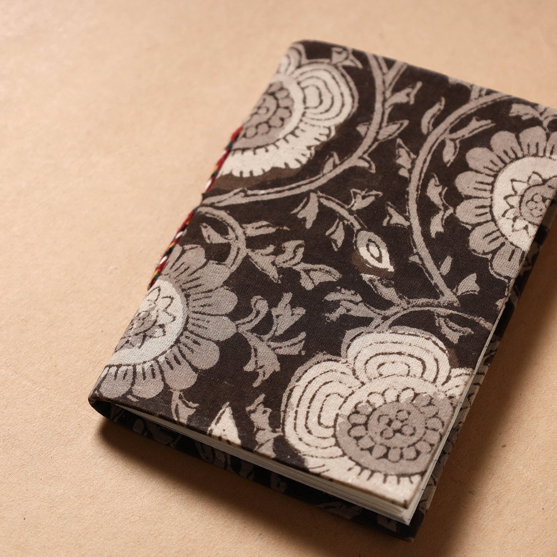 Brown - Bagru Fabric Cover Handmade Paper Notebook (5 x 3.5 in)