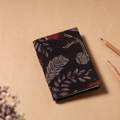Black - Bagru Fabric Cover Handmade Paper Notebook (5 x 3.5 in)