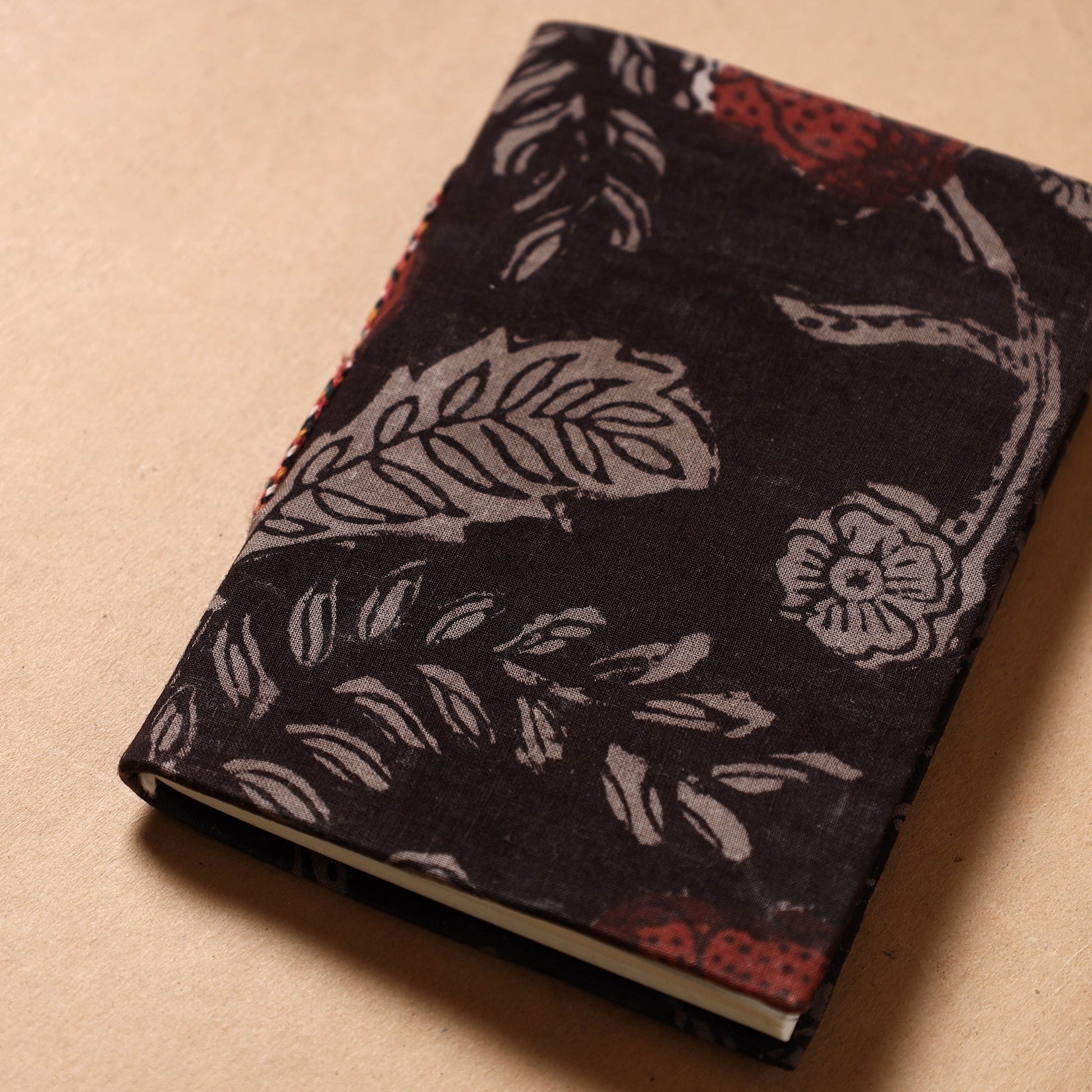 Black - Bagru Fabric Cover Handmade Paper Notebook (5 x 3.5 in)