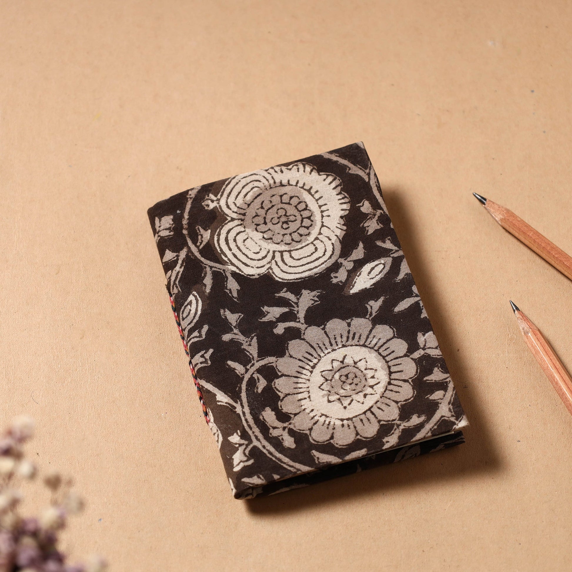 Brown - Bagru Fabric Cover Handmade Paper Notebook (5 x 3.5 in)