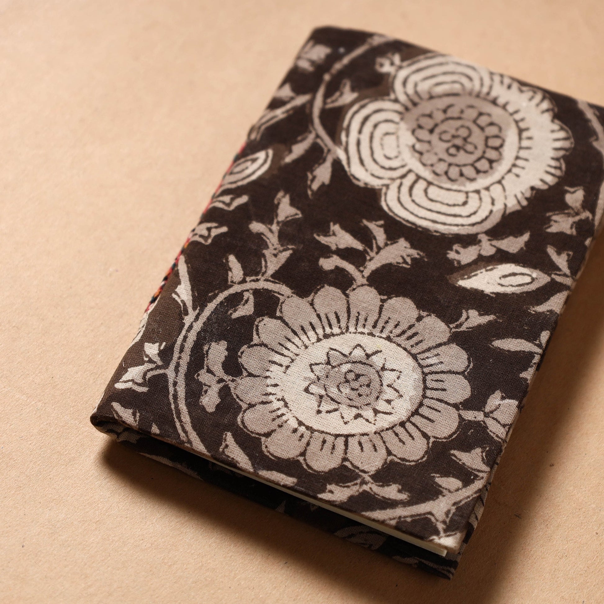 Brown - Bagru Fabric Cover Handmade Paper Notebook (5 x 3.5 in)