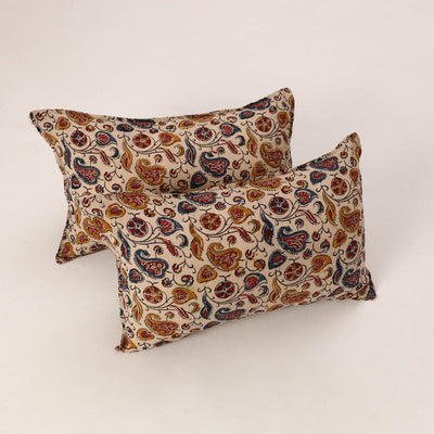 Beige - Set of 2 Kalamkari Block Print Cotton Pillow Covers 41