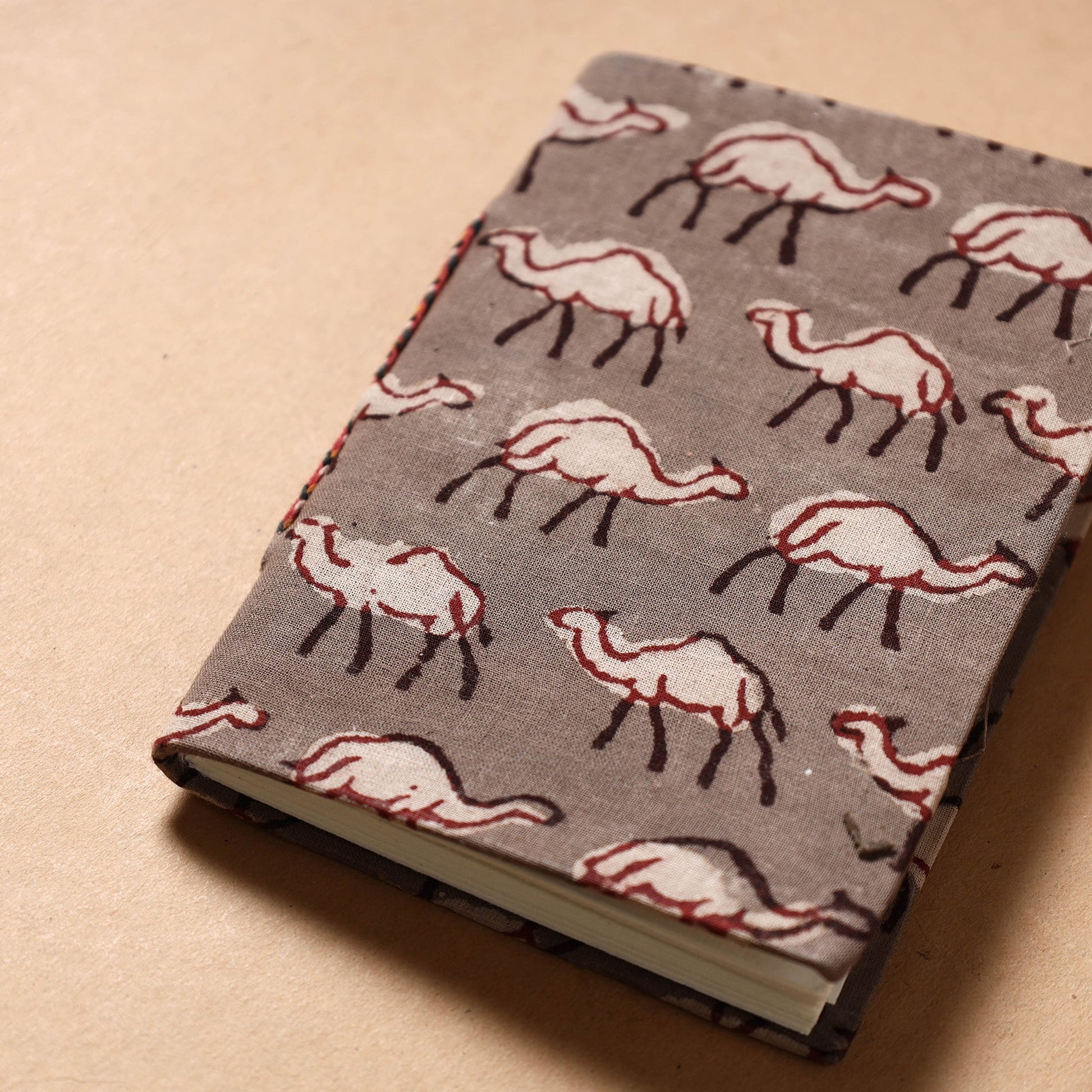Brown - Bindaas Fabric Cover Handmade Paper Notebook (5 x 3.5 in)