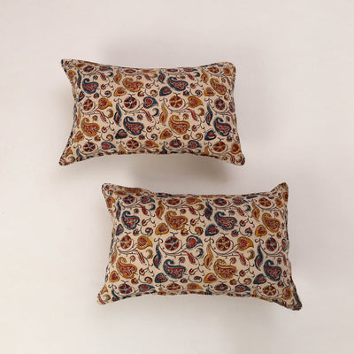Beige - Set of 2 Kalamkari Block Print Cotton Pillow Covers 41