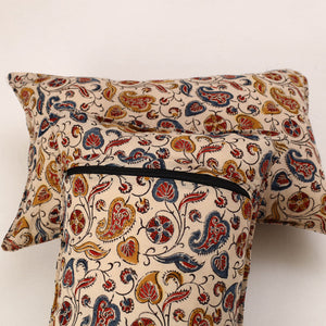 Beige - Set of 2 Kalamkari Block Print Cotton Pillow Covers 41
