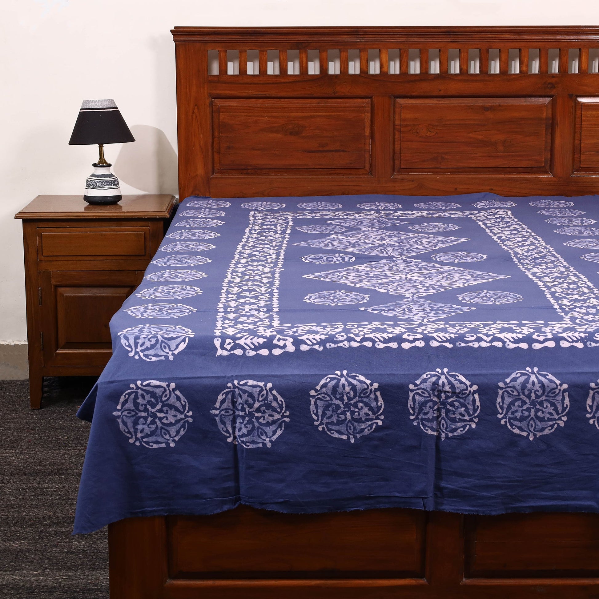 Blue - Cotton Hand Batik Print Single Bedsheet (91 x 57 ) 09