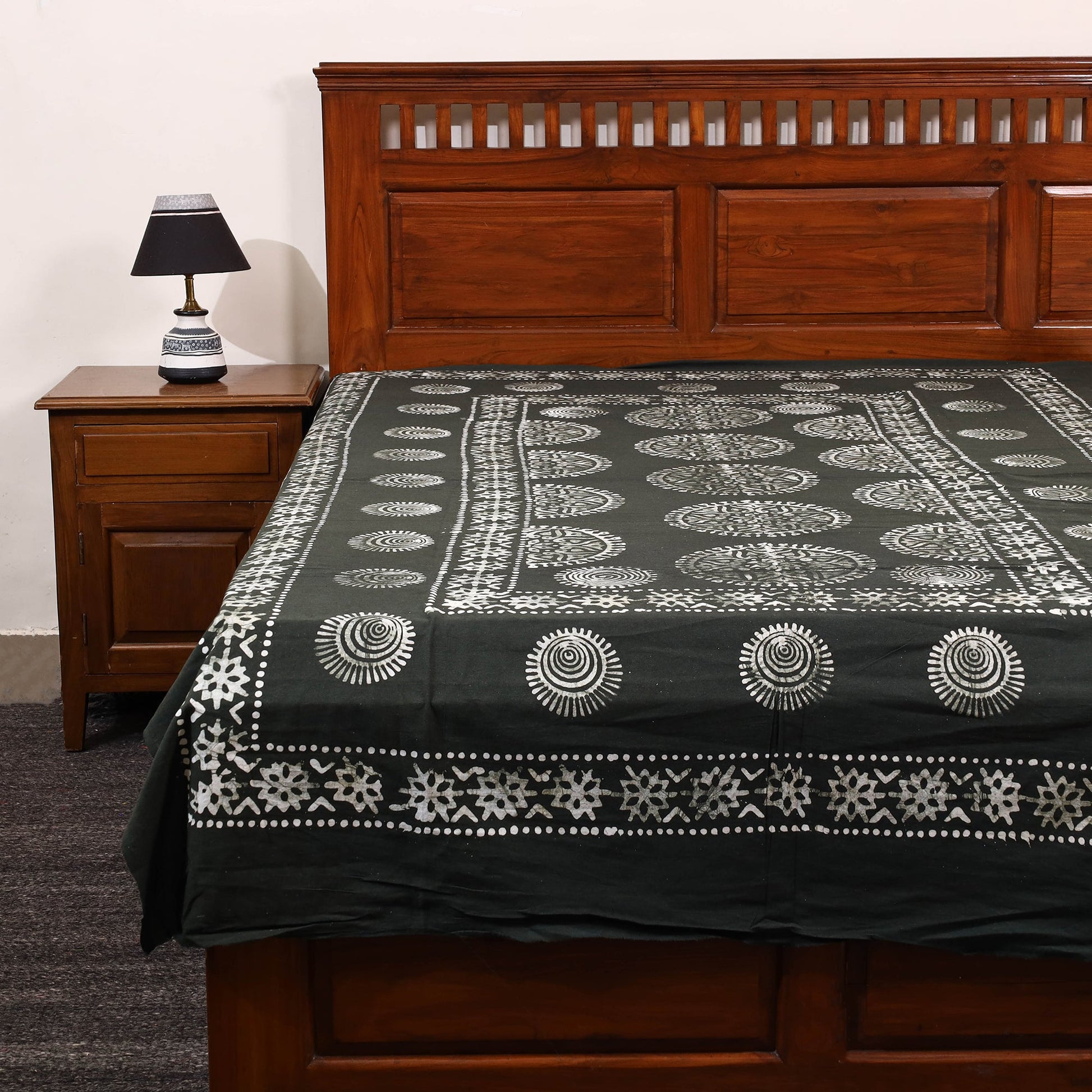 Black - Cotton Hand Batik Print Single Bedsheet (91 x 57 ) 10