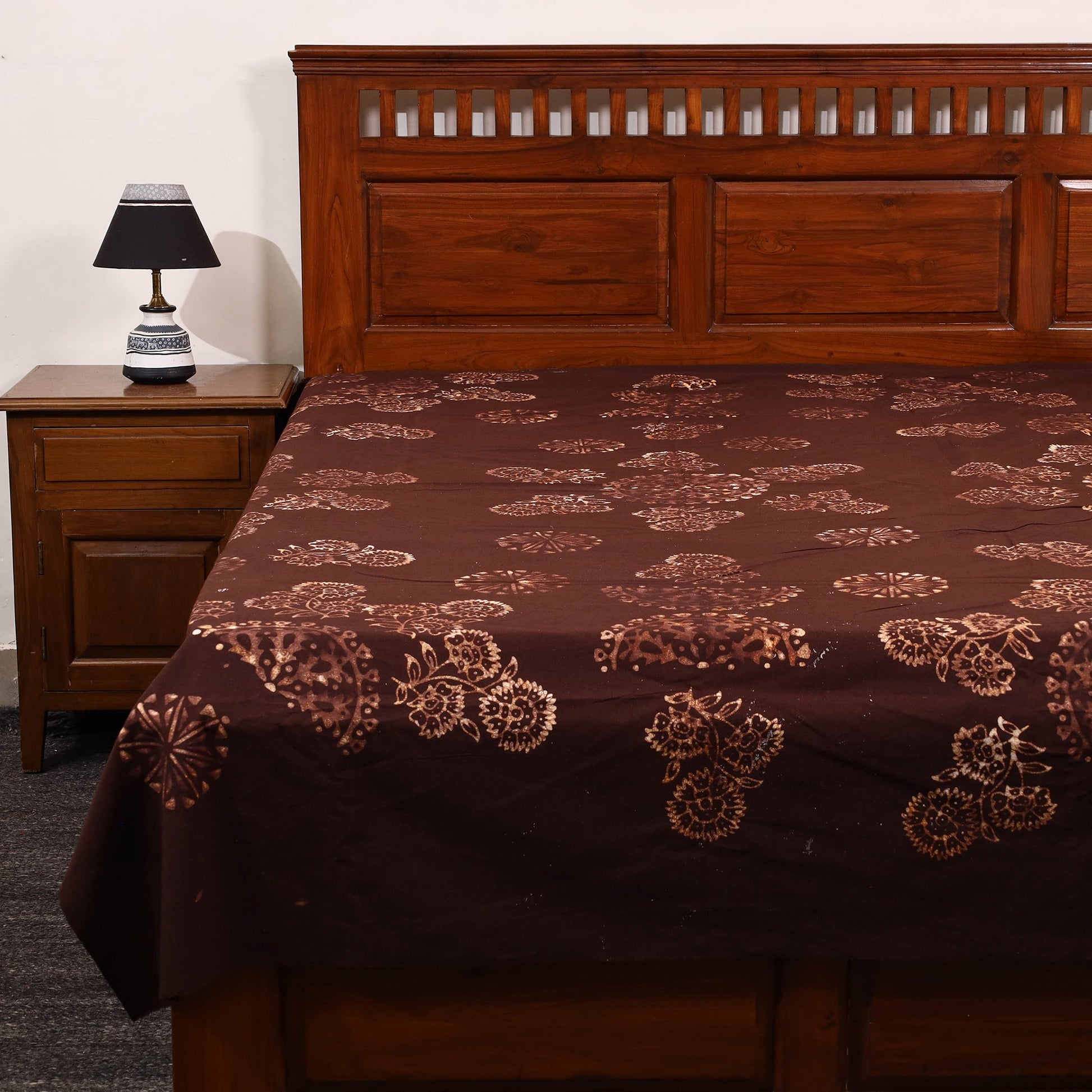 Brown - Cotton Hand Batik Print Single Bedsheet (91 x 57 ) 15