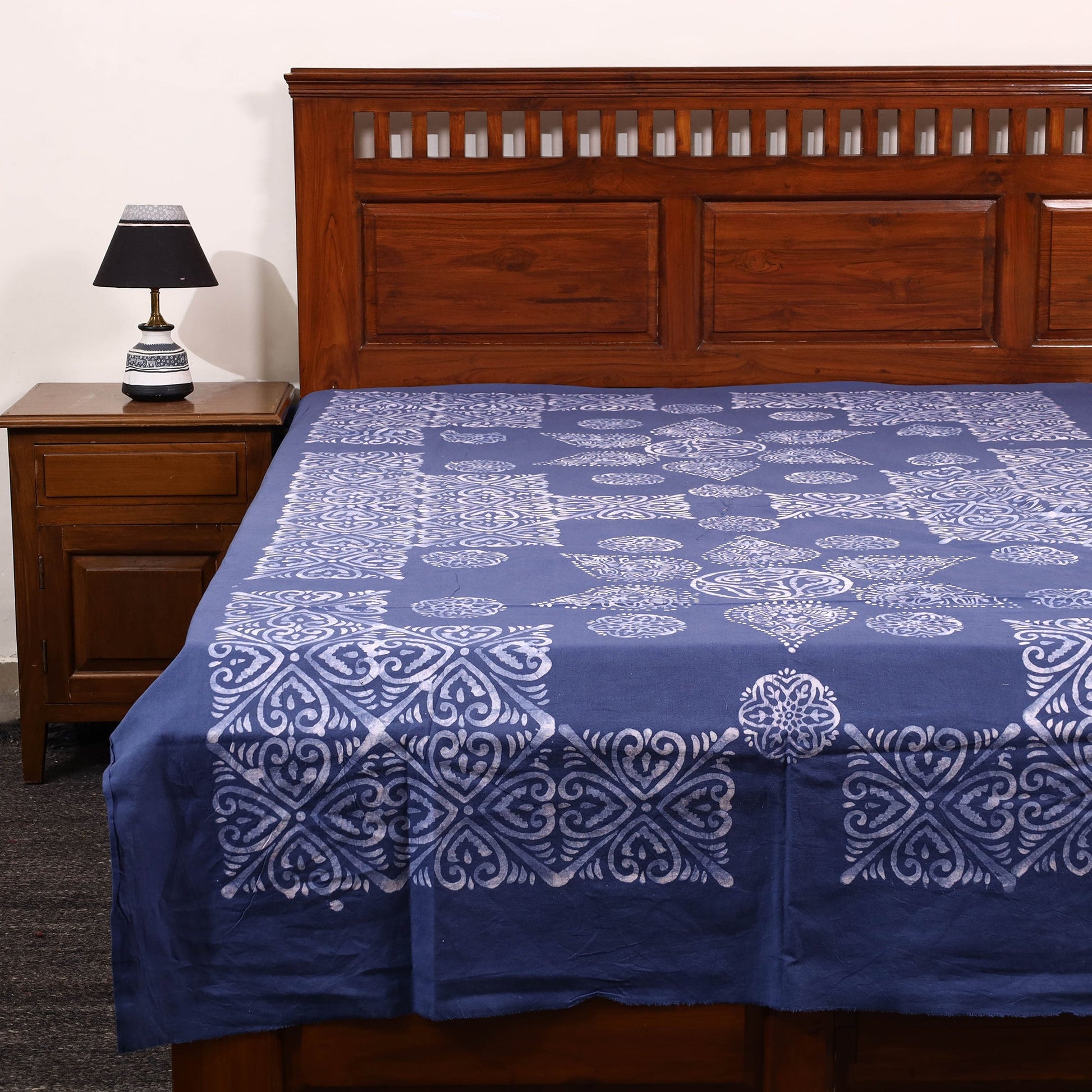 Blue - Cotton Hand Batik Print Single Bedsheet (91 x 57 ) 19