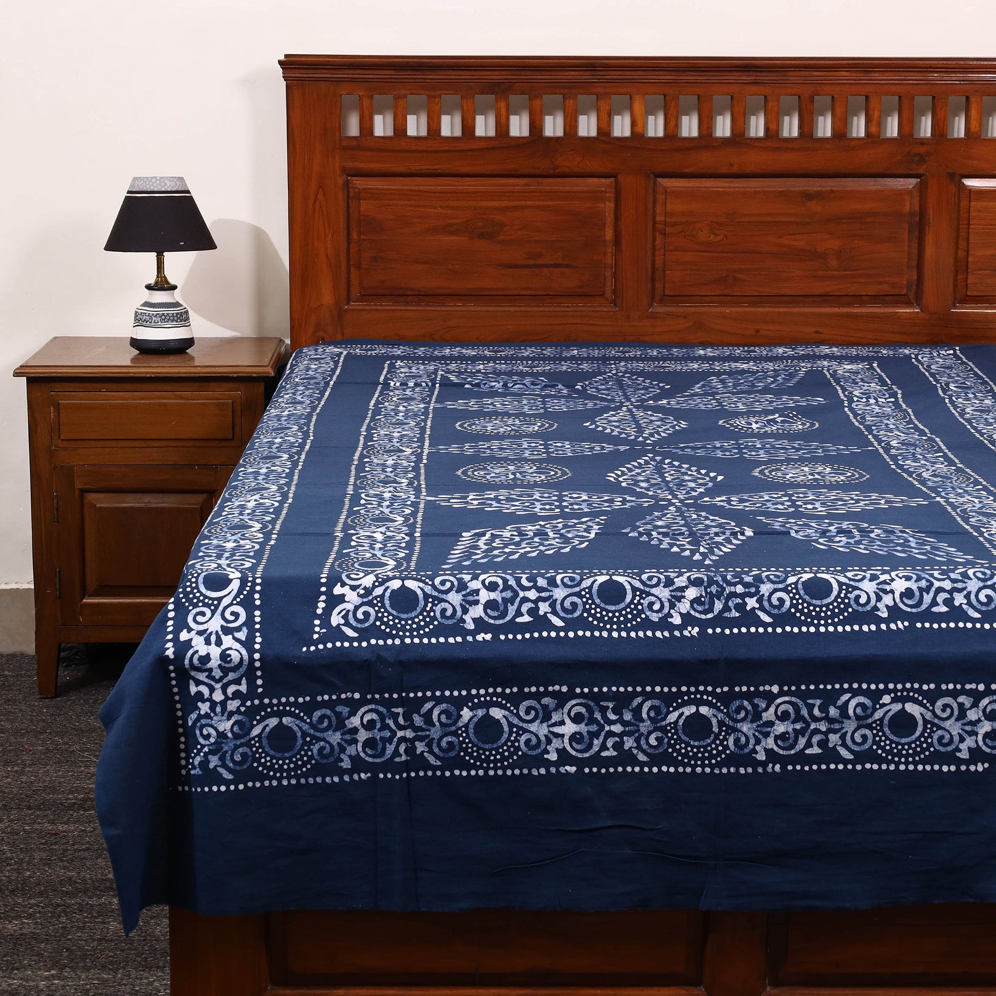 Blue - Cotton Hand Batik Print Single Bedsheet (91 x 57 ) 24