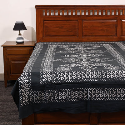 Black - Cotton Hand Batik Print Single Bedsheet (91 x 57 ) 34