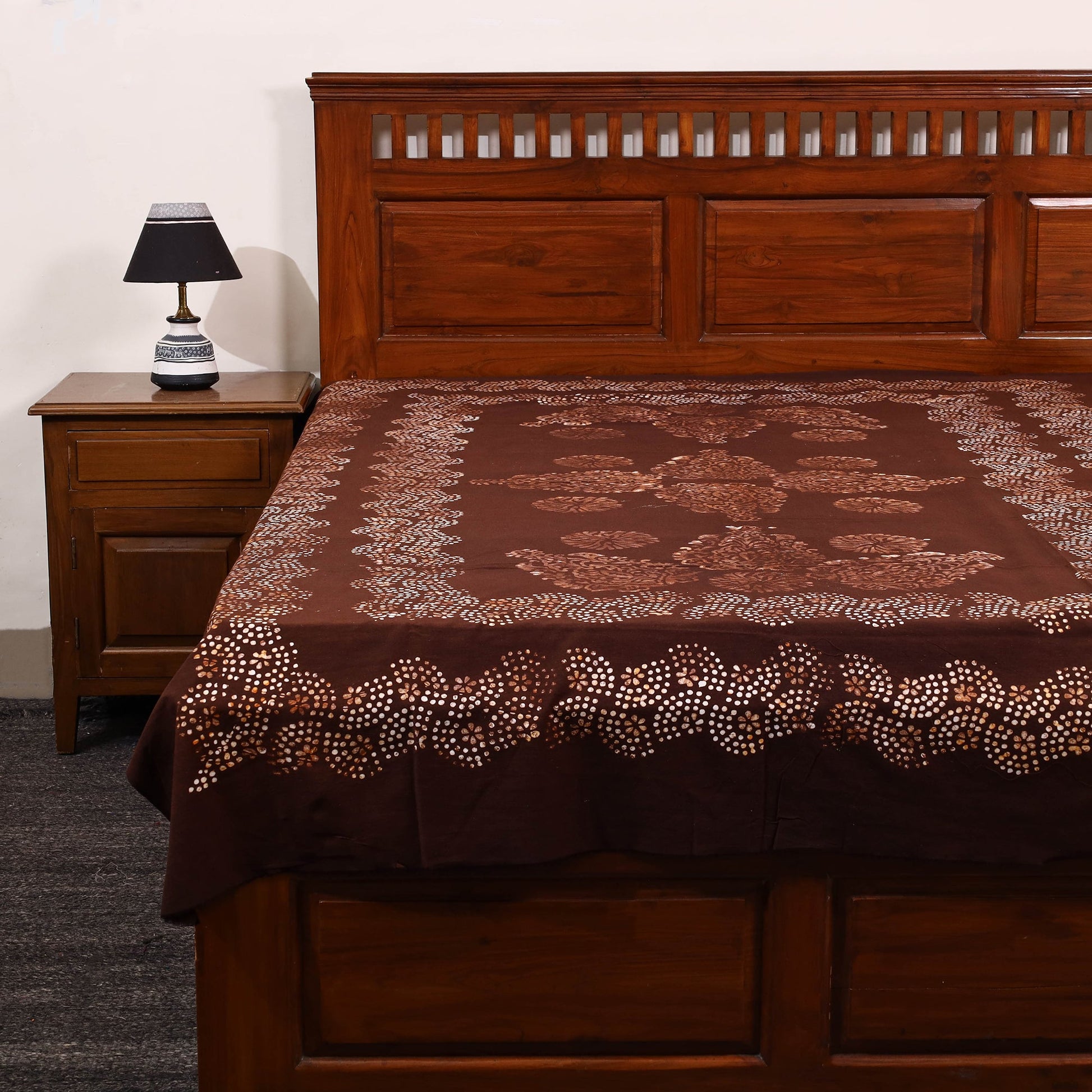Brown - Cotton Hand Batik Print Single Bedsheet (91 x 57 ) 26