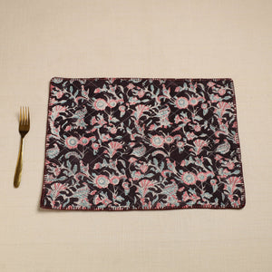 Black - Hand Embroidered Floral Cotton Reversible Table Mat 08