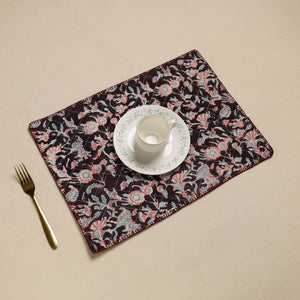 Black - Hand Embroidered Floral Cotton Reversible Table Mat 08