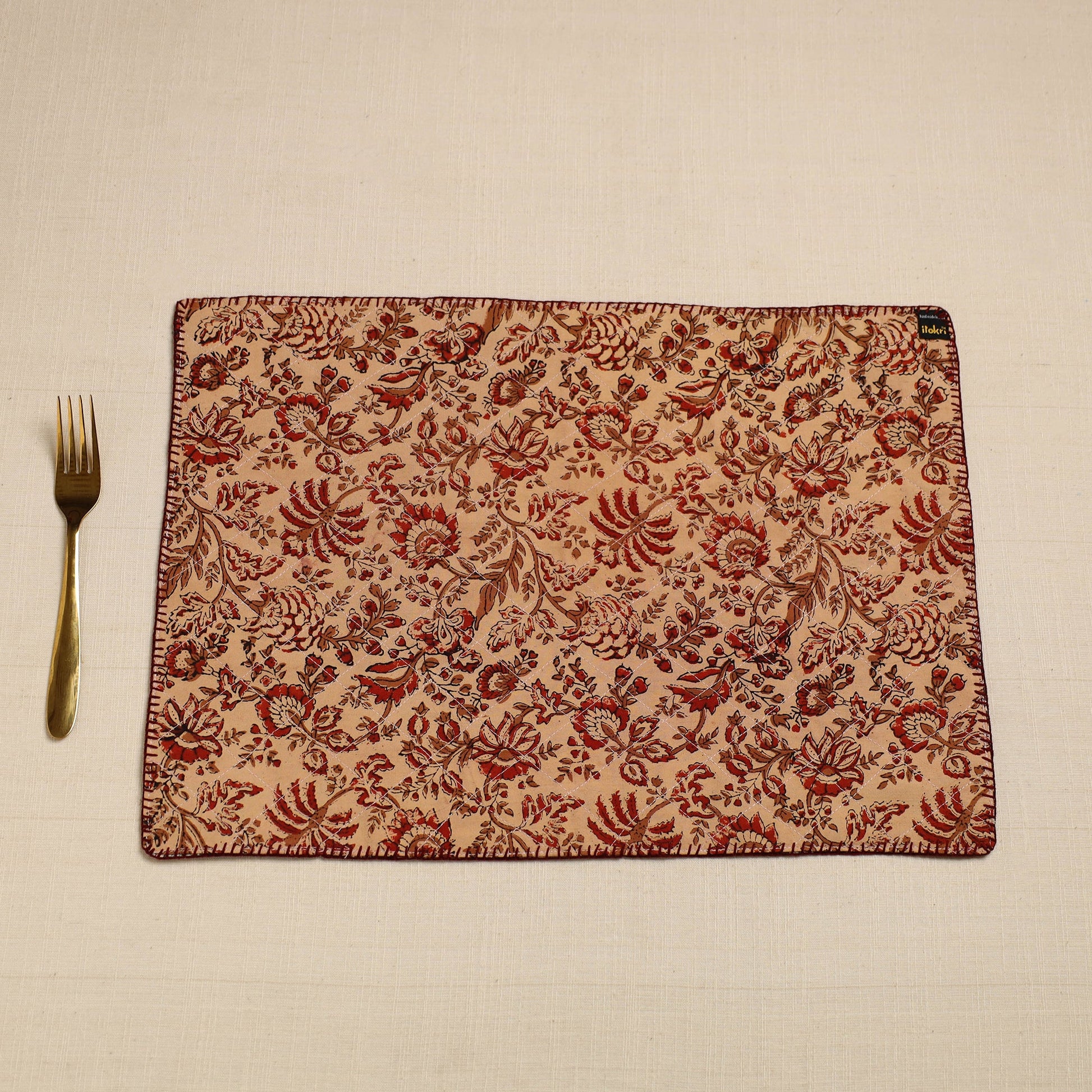 Black - Hand Embroidered Floral Cotton Reversible Table Mat 08