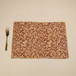 Brown - Hand Embroidered Floral Cotton Reversible Table Mat 09