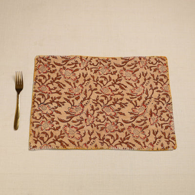 Brown - Hand Embroidered Floral Cotton Reversible Table Mat 09