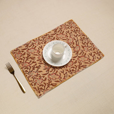 Brown - Hand Embroidered Floral Cotton Reversible Table Mat 09