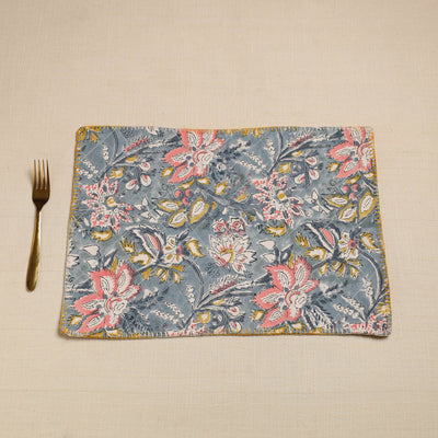 Brown - Hand Embroidered Floral Cotton Reversible Table Mat 09