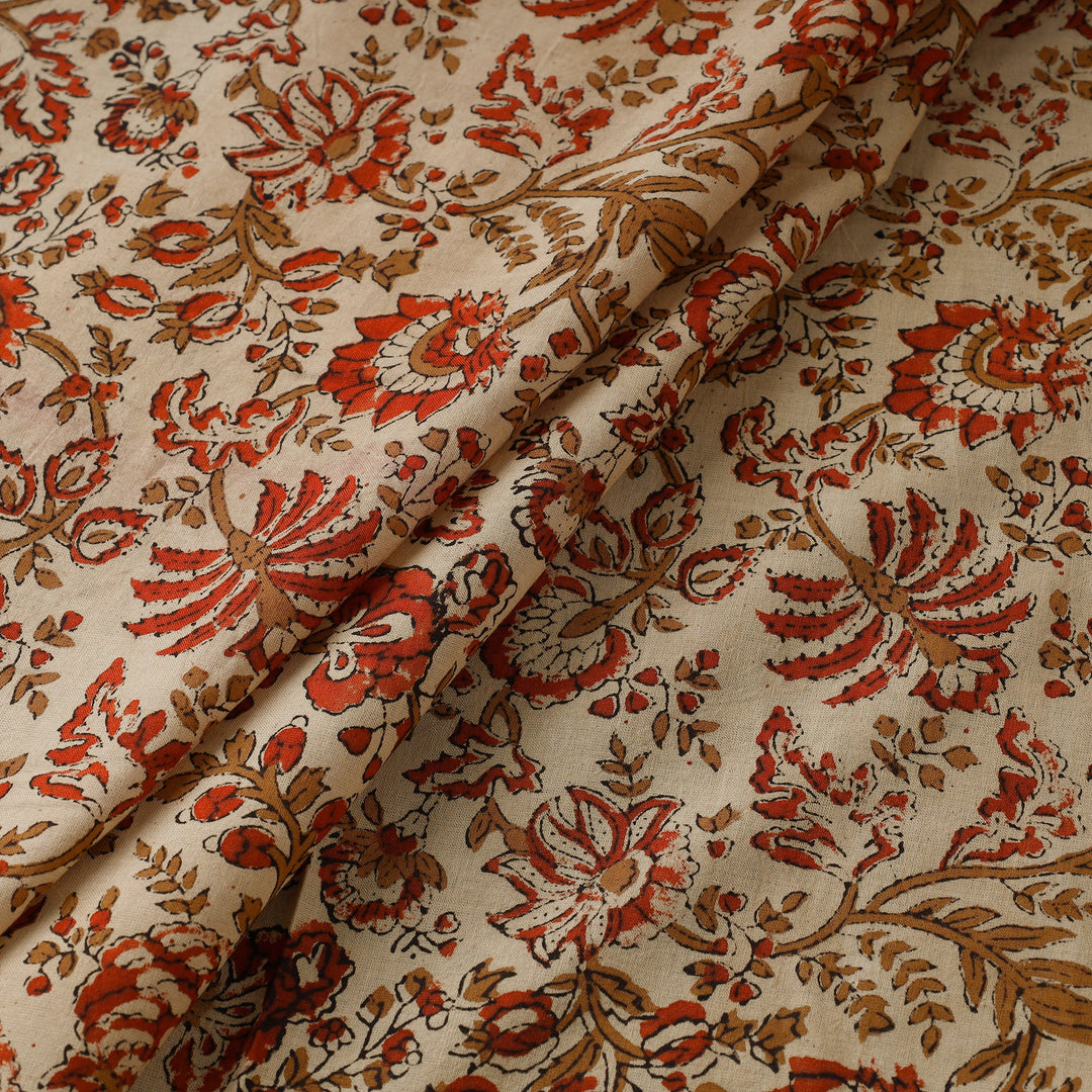 Beige - Floral Sanganeri Block Print Cotton Fabric 24