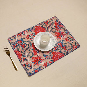 Beige - Hand Embroidered Floral Cotton Reversible Table Mat 17