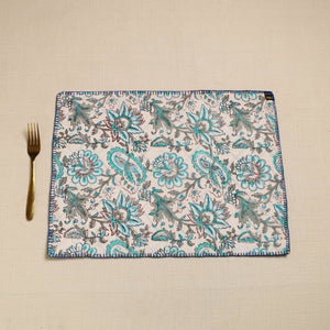 Beige - Hand Embroidered Floral Cotton Reversible Table Mat 17