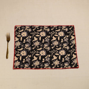 Black - Hand Embroidered Floral Cotton Reversible Table Mat 20