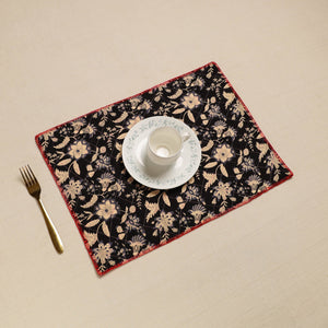 Black - Hand Embroidered Floral Cotton Reversible Table Mat 20