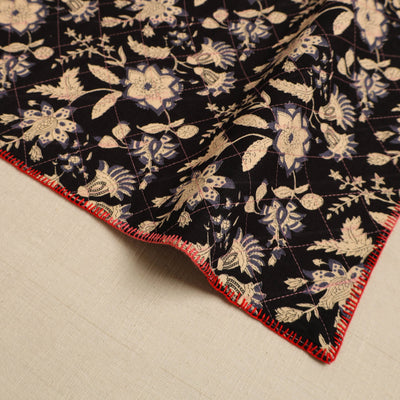 Black - Hand Embroidered Floral Cotton Reversible Table Mat 20