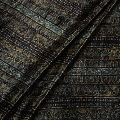Brown - Block Printed Velvet Natural Dyed Ajrakh Fabric 03