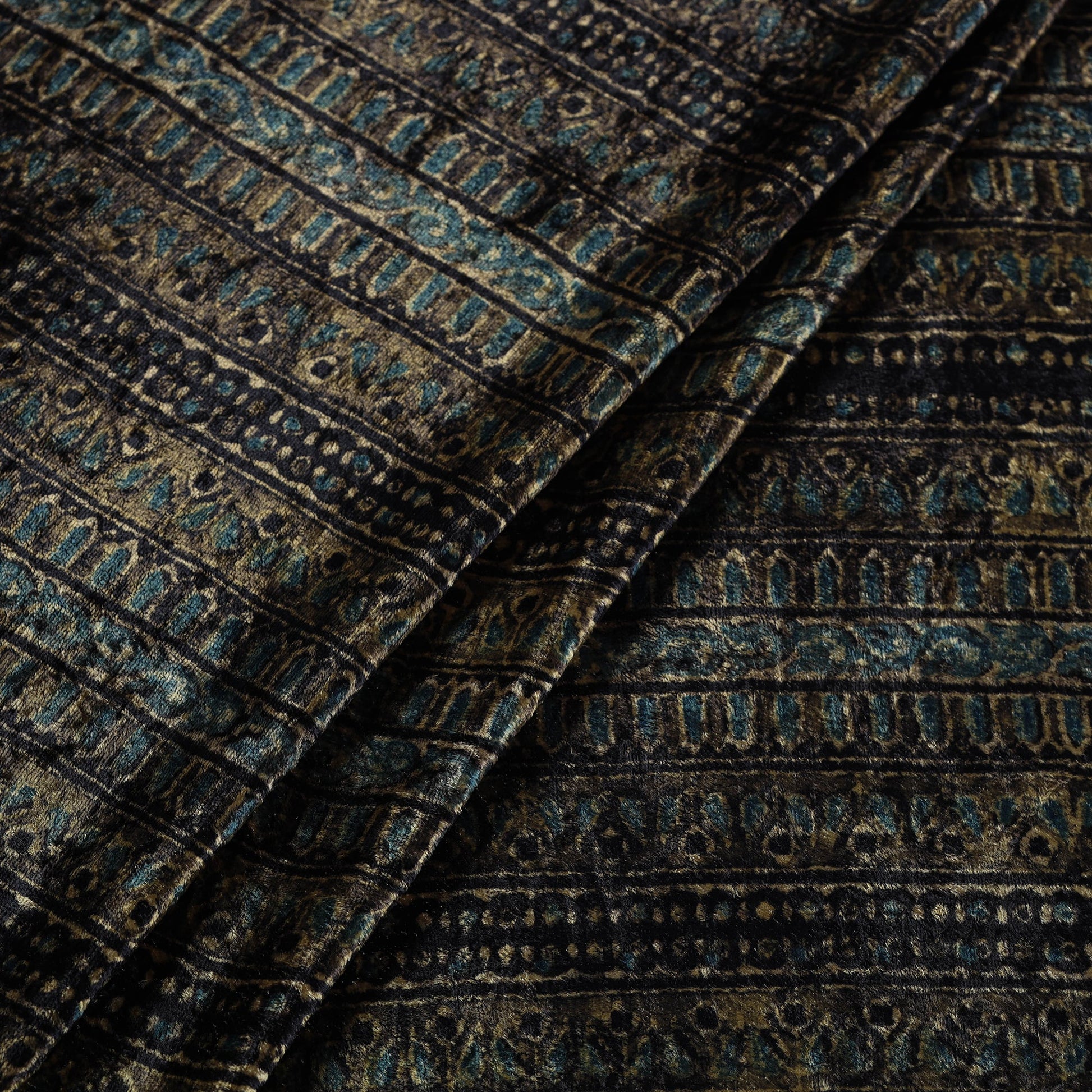 Brown - Block Printed Velvet Natural Dyed Ajrakh Fabric 03