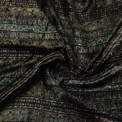 Brown - Block Printed Velvet Natural Dyed Ajrakh Fabric 03